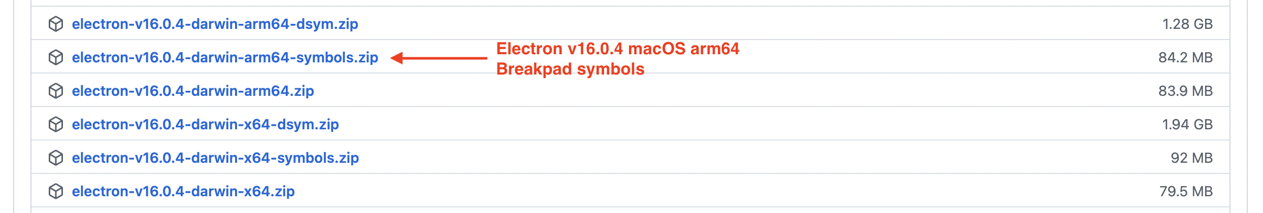 Electron v16.0.4 macOS arm64 official Breakpad symbols