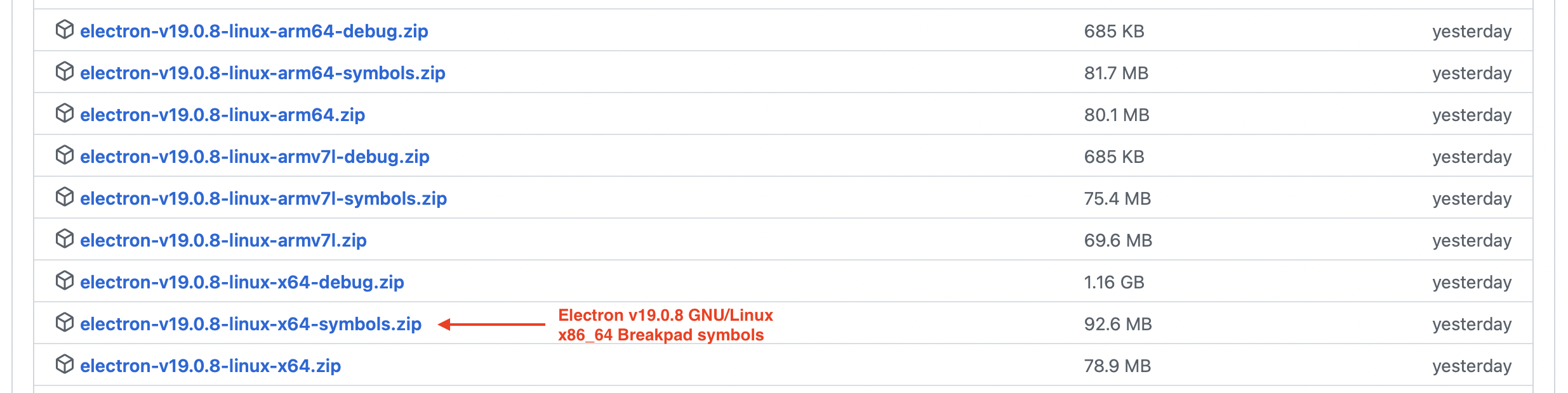 Electron v19.0.8 GNU/Linux x86_64 official Breakpad symbols