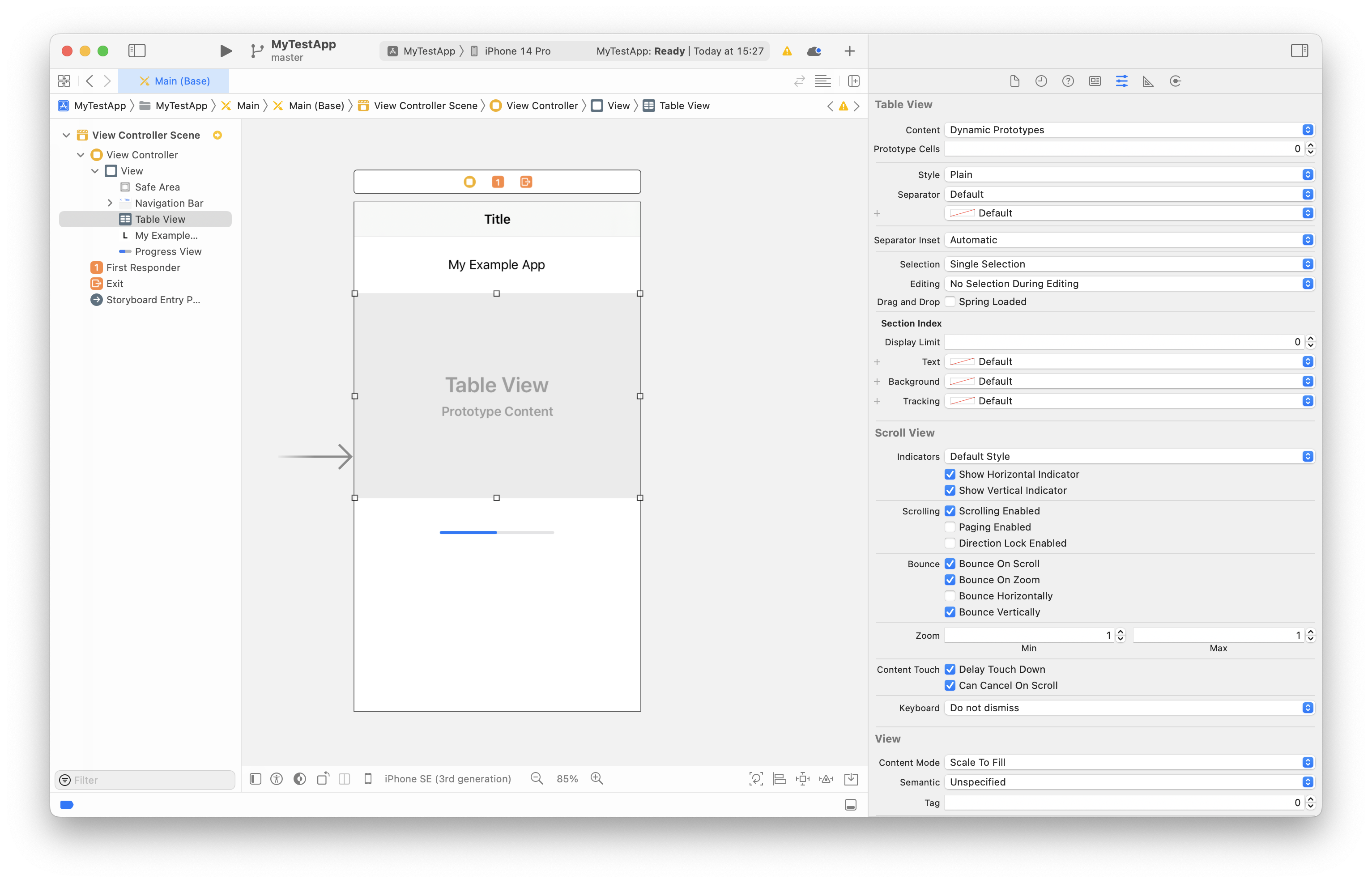 An example of an iOS Storyboard in Xcode