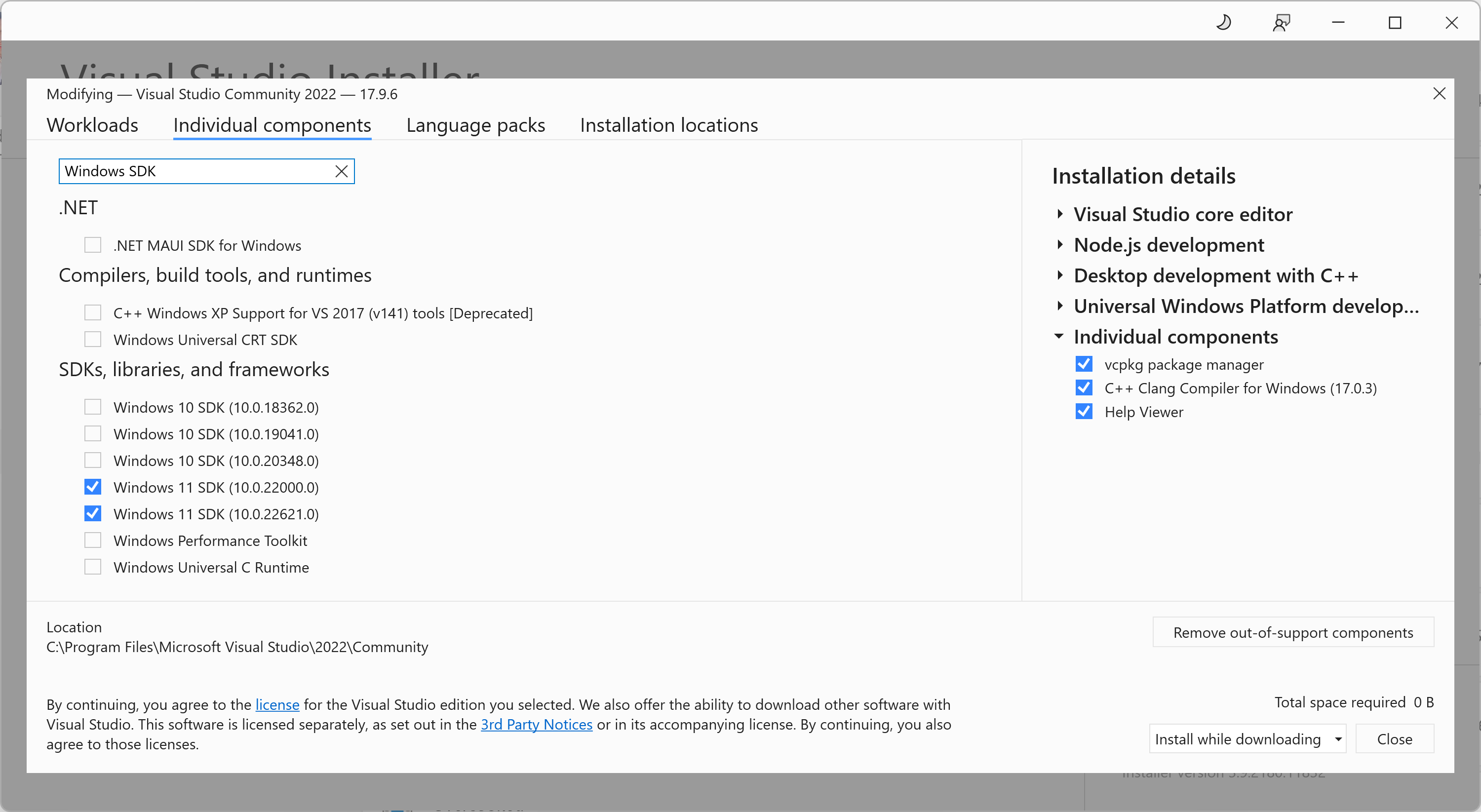 Installing the Windows SDK in Visual Studio
