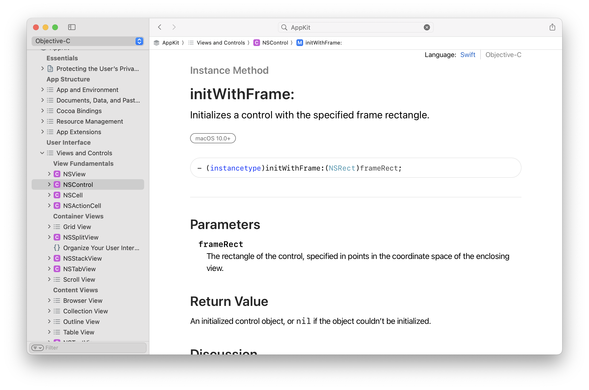 Exploring AppKit using Xcode Developer Documentation