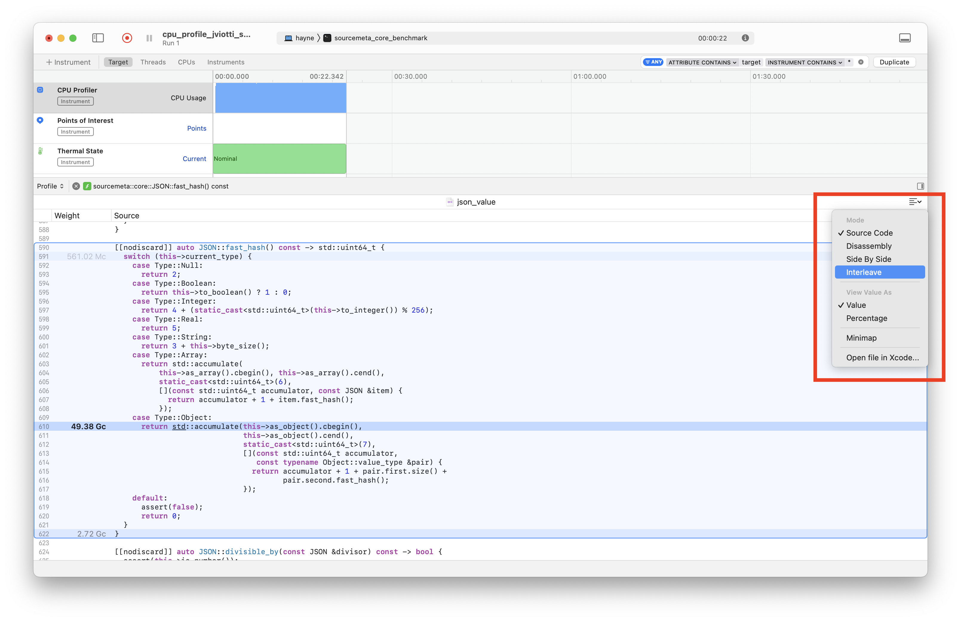 Selecting the “Interleave” view mode